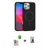 MARSİLYAN™- iPhone 16 Pro Max Kılıf Siluet Doku Özel Seri - Siyah Bilvis Hayalet Cam Ekran Koruyucu + Natural Grey Raze Metal Kamera Lens