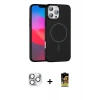MARSİLYAN™- iPhone 16 Pro Max Kılıf Siluet Doku Özel Seri - Siyah Buffer Cam Ekran Koruyucu + Pers Alüminyum Kamera Lens - GS