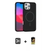 MARSİLYAN™- iPhone 16 Pro Max Kılıf Siluet Doku Özel Seri - Siyah Buffer Cam Ekran Koruyucu + PVD Metal Kamera Lens - SH