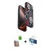 MARSİLYAN™- iPhone 16 Pro Max Kılıf Siluet Doku - Siyah 3D Antistatik Cam Ekran Koruyucu + Raze Metal Kamera Lens - CLTM