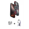 MARSİLYAN™- iPhone 16 Pro Max Kılıf Siluet Doku - Siyah Bilvis 3X AR Hayalet Cam Ekran Koruyucu + Pers Alüminyum Kamera Lens - GS