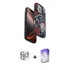 MARSİLYAN™- iPhone 16 Pro Max Kılıf Siluet Doku - Siyah Bilvis 5in1 3D Magic Cam Ekran Koruyucu + Gümüş Pers Alüminyum Kamera Lens