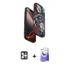 MARSİLYAN™- iPhone 16 Pro Max Kılıf Siluet Doku - Siyah Bilvis 5in1 5D Magic Hayalet Cam Ekran Koruyucu + PVD Metal Kamera Lens - GD