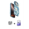 MARSİLYAN™- iPhone 16 Pro Max Kılıf Siluet Doku - Siyah Bilvis 5in1 5D Magic Hayalet Cam Ekran Koruyucu + Pers Alüminyum Kamera Lens - GI