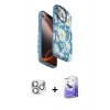 MARSİLYAN™- iPhone 16 Pro Max Kılıf Siluet Doku - Siyah Bilvis 5in1 5D Magic Hayalet Cam Ekran Koruyucu + Pers Alüminyum Kamera Lens - GS