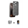 MARSİLYAN™- iPhone 16 Pro Max Kılıf Siluet Form Serisi - Siyah Buffer Hayalet Cam Ekran Koruyucu + Gri Pers Alüminyum Kamera Lens