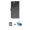 MARSİLYAN™- iPhone 16 Pro Max Kılıf Siluet Işık Serisi - Siyah 3D Antistatik Cam Ekran Koruyucu + PVD Metal Kamera Lens - GD