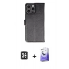 MARSİLYAN™- iPhone 16 Pro Max Kılıf Siluet Işık Serisi - Siyah Bilvis 5in1 5D Magic Hayalet Cam Ekran Koruyucu + PVD Metal Kamera Lens - SH