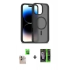 MARSİLYAN™- iPhone 16 Pro Max Kılıf Siluet Minimal Prime - Şeffaf 360 Full Body Arka Koruyucu + Natural Grey Raze Metal Kamera Lens