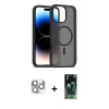 MARSİLYAN™- iPhone 16 Pro Max Kılıf Siluet Minimal Prime - Siyah 360 Mat Full Body Arka Koruyucu + Gümüş Pers Alüminyum Kamera Lens