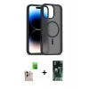 MARSİLYAN™- iPhone 16 Pro Max Kılıf Siluet Minimal Prime - Siyah 360 Mat Full Body Arka Koruyucu + Natural Grey Raze Metal Kamera Lens