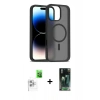 MARSİLYAN™- iPhone 16 Pro Max Kılıf Siluet Minimal Prime - Siyah 360 Mat Full Body Arka Koruyucu + Raze Metal Kamera Lens - BZ