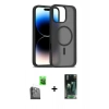 MARSİLYAN™- iPhone 16 Pro Max Kılıf Siluet Minimal Prime - Siyah 360 Mat Full Body Arka Koruyucu + Raze Metal Kamera Lens - SH