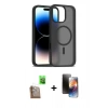 MARSİLYAN™- iPhone 16 Pro Max Kılıf Siluet Minimal Prime - Siyah 3D Antistatik Mat Seramik Nano Ekran Koruyucu + Raze Metal Kamera Lens - CLTM