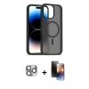 MARSİLYAN™- iPhone 16 Pro Max Kılıf Siluet Minimal Prime - Siyah 3D Antistatik Mat Seramik Nano Ekran Koruyucu + Gri Pers Alüminyum Kamera Lens