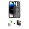 MARSİLYAN™- iPhone 16 Pro Max Kılıf Siluet Minimal Prime - Siyah 3D Antistatik Mat Seramik Nano Ekran Koruyucu + Raze Metal Kamera Lens - NLGY