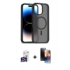 MARSİLYAN™- iPhone 16 Pro Max Kılıf Siluet Minimal Prime - Siyah 3D Antistatik Mat Seramik Nano Ekran Koruyucu + Titanyum Gri Bilvis Titan Kamera Lens