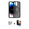 MARSİLYAN™- iPhone 16 Pro Max Kılıf Siluet Minimal Prime - Siyah 3D Antistatik Mat Seramik Nano Ekran Koruyucu + Pers Alüminyum Kamera Lens - GS