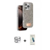 MARSİLYAN™- iPhone 16 Pro Max Kılıf Vadi Klasik Serisi - Şeffaf Pasifik Cam Ekran Koruyucu + Gümüş Pers Alüminyum Kamera Lens