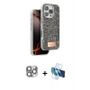 MARSİLYAN™- iPhone 16 Pro Max Kılıf Vadi Klasik Serisi - Siyah 3D Antistatik Cam Ekran Koruyucu + Pers Alüminyum Kamera Lens - GI