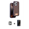 MARSİLYAN™- iPhone 16 Pro Max Kılıf Vadi Klasik Serisi - Siyah 3D Antistatik Hayalet Cam Ekran Koruyucu + PVD Metal Kamera Lens - GS