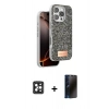 MARSİLYAN™- iPhone 16 Pro Max Kılıf Vadi Klasik Serisi - Siyah 3D Antistatik Hayalet Cam Ekran Koruyucu + PVD Metal Kamera Lens - SH