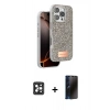 MARSİLYAN™- iPhone 16 Pro Max Kılıf Vadi Klasik Serisi - Siyah 3D Antistatik Hayalet Cam Ekran Koruyucu + PVD Metal Kamera Lens - SH