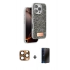 MARSİLYAN™- iPhone 16 Pro Max Kılıf Vadi Klasik Serisi - Siyah 3D Antistatik Hayalet Cam Ekran Koruyucu + Pers Alüminyum Kamera Lens - CLTM
