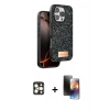 MARSİLYAN™- iPhone 16 Pro Max Kılıf Vadi Klasik Serisi - Siyah 3D Antistatik Mat Seramik Nano Ekran Koruyucu + PVD Metal Kamera Lens - GD