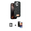MARSİLYAN™- iPhone 16 Pro Max Kılıf Vadi Klasik Serisi - Siyah 3D Antistatik Mat Seramik Nano Ekran Koruyucu + PVD Metal Kamera Lens - GS