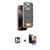 MARSİLYAN™- iPhone 16 Pro Max Kılıf Vadi Klasik Serisi - Siyah 3D Antistatik Mat Seramik Nano Ekran Koruyucu + PVD Metal Kamera Lens - GD