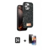 MARSİLYAN™- iPhone 16 Pro Max Kılıf Vadi Klasik Serisi - Siyah 3D Antistatik Mat Seramik Nano Ekran Koruyucu + PVD Metal Kamera Lens - SH