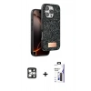 MARSİLYAN™- iPhone 16 Pro Max Kılıf Vadi Klasik Serisi - Siyah Bilvis 3X AR Hayalet Cam Ekran Koruyucu + PVD Metal Kamera Lens - GS