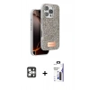 MARSİLYAN™- iPhone 16 Pro Max Kılıf Vadi Klasik Serisi - Siyah Bilvis 3X AR Hayalet Cam Ekran Koruyucu + PVD Metal Kamera Lens - GS