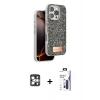 MARSİLYAN™- iPhone 16 Pro Max Kılıf Vadi Klasik Serisi - Siyah Bilvis 3X AR Hayalet Cam Ekran Koruyucu + PVD Metal Kamera Lens - GS