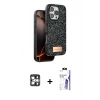 MARSİLYAN™- iPhone 16 Pro Max Kılıf Vadi Klasik Serisi - Siyah Bilvis 3X AR HD Cam Ekran Koruyucu + PVD Metal Kamera Lens - GS