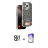 MARSİLYAN™- iPhone 16 Pro Max Kılıf Vadi Klasik Serisi - Siyah Bilvis 5in1 3D Magic Cam Ekran Koruyucu + Gri Pers Alüminyum Kamera Lens