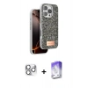 MARSİLYAN™- iPhone 16 Pro Max Kılıf Vadi Klasik Serisi - Siyah Bilvis 5in1 3D Magic Cam Ekran Koruyucu + Pers Alüminyum Kamera Lens - GS