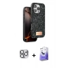 MARSİLYAN™- iPhone 16 Pro Max Kılıf Vadi Klasik Serisi - Siyah Bilvis 5in1 5D Magic Hayalet Cam Ekran Koruyucu + Pers Alüminyum Kamera Lens - GI