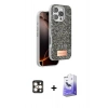 MARSİLYAN™- iPhone 16 Pro Max Kılıf Vadi Klasik Serisi - Siyah Bilvis 5in1 5D Magic Hayalet Cam Ekran Koruyucu + PVD Metal Kamera Lens - GD