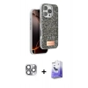 MARSİLYAN™- iPhone 16 Pro Max Kılıf Vadi Klasik Serisi - Siyah Bilvis 5in1 5D Magic Hayalet Cam Ekran Koruyucu + Pers Alüminyum Kamera Lens - GI