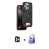 MARSİLYAN™- iPhone 16 Pro Max Kılıf Vadi Klasik Serisi - Siyah Bilvis 5in1 5D Magic Hayalet Cam Ekran Koruyucu + PVD Metal Kamera Lens - SH