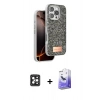 MARSİLYAN™- iPhone 16 Pro Max Kılıf Vadi Klasik Serisi - Siyah Bilvis 5in1 5D Magic Hayalet Cam Ekran Koruyucu + PVD Metal Kamera Lens - SH