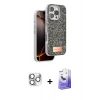 MARSİLYAN™- iPhone 16 Pro Max Kılıf Vadi Klasik Serisi - Siyah Bilvis 5in1 5D Magic Hayalet Cam Ekran Koruyucu + Pers Alüminyum Kamera Lens - GS