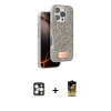 MARSİLYAN™- iPhone 16 Pro Max Kılıf Vadi Klasik Serisi - Siyah Buffer Cam Ekran Koruyucu + Gold PVD Metal Kamera Lens