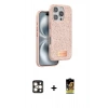 MARSİLYAN™- iPhone 16 Pro Max Kılıf Vadi Klasik Serisi - Siyah Buffer Cam Ekran Koruyucu + Gold PVD Metal Kamera Lens