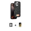MARSİLYAN™- iPhone 16 Pro Max Kılıf Vadi Klasik Serisi - Siyah Buffer Cam Ekran Koruyucu + Gümüş PVD Metal Kamera Lens