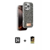 MARSİLYAN™- iPhone 16 Pro Max Kılıf Vadi Klasik Serisi - Siyah Buffer Cam Ekran Koruyucu + PVD Metal Kamera Lens - SH