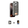 MARSİLYAN™- iPhone 16 Pro Max Kılıf Vadi Klasik Serisi - Siyah Buffer Hayalet Cam Ekran Koruyucu + Gold PVD Metal Kamera Lens