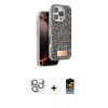 MARSİLYAN™- iPhone 16 Pro Max Kılıf Vadi Klasik Serisi - Siyah Buffer Hayalet Cam Ekran Koruyucu + Gümüş Pers Alüminyum Kamera Lens